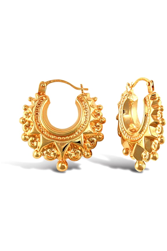 Ladies 9ct Gold Jewelco London Victorian Spike Hoop Creole Earrings