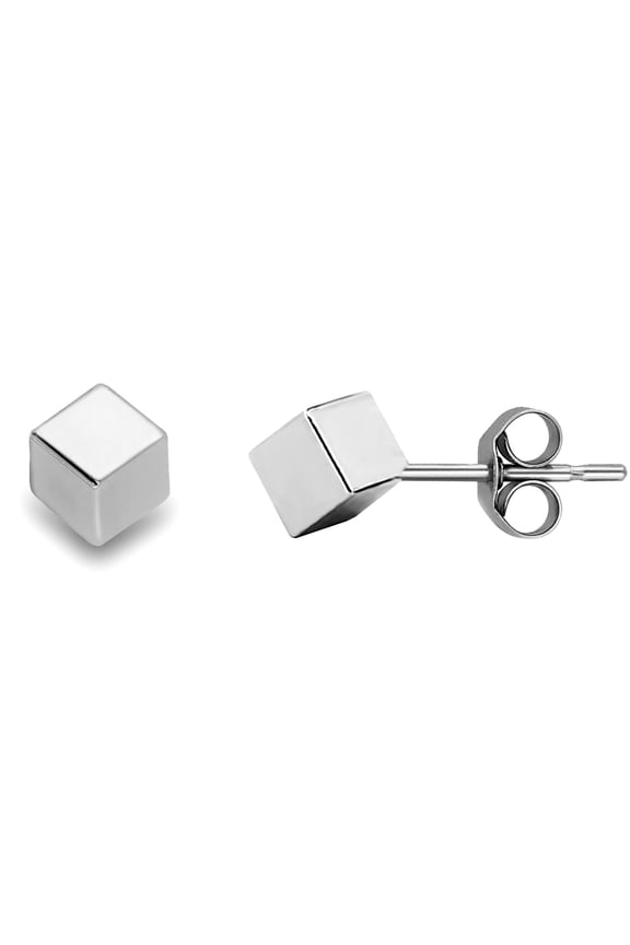 Ladies 9ct White Gold Jewelco London Everyday Square Cube Stud Earrings - 4mm