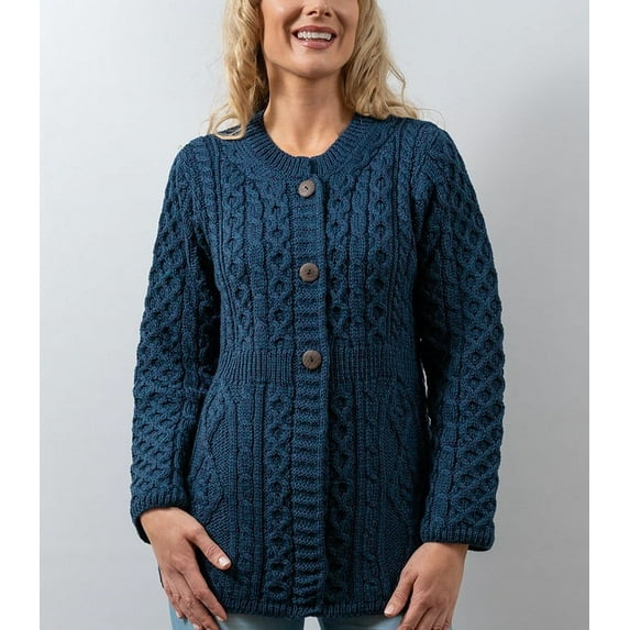 Ladies A Line Aran Wool Sweater Cardigan