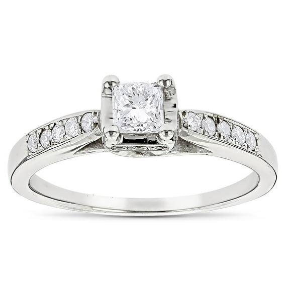 Ladies Affortable 14K Unique Natural 0.6 Ctw Diamond Engagement Ring Cheap (White Gold Size 7.5)