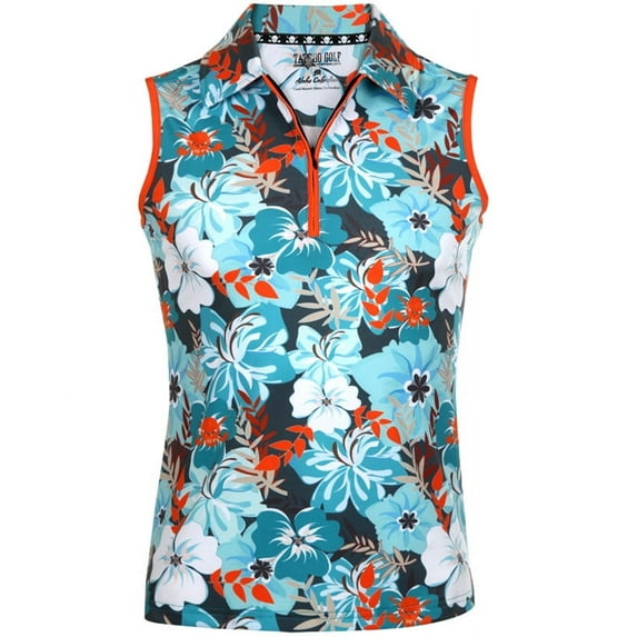 Ladies Aloha Sleeveless Cool-Stretch Golf Shirt (Teal/Orange)