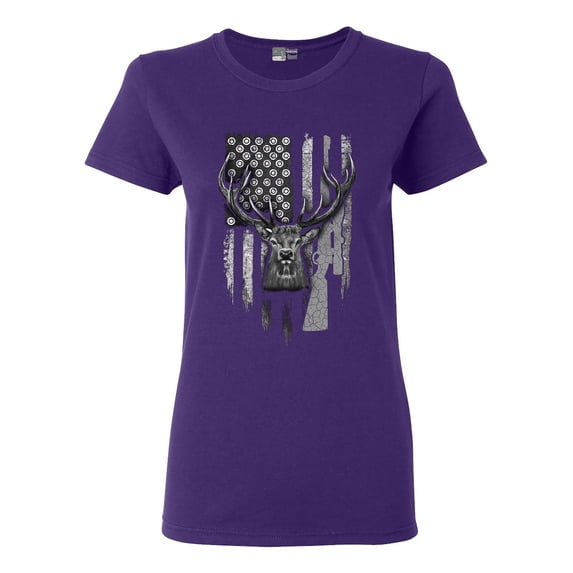 Ladies American Flag Hunting Deer Patriotic Support DT T-Shirt Tee