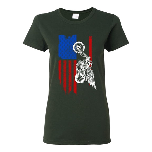 Ladies American Flag USA Motor Eagle Patriotic DT T-Shirt Tee