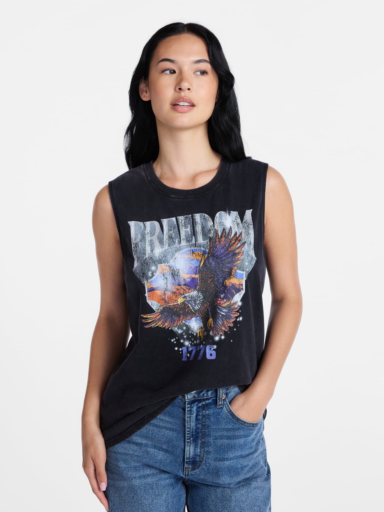 Americana Women's Freedom Eagle Graphic Muscle Tank Top from Way to Celebrate, Sizes S-XXXL