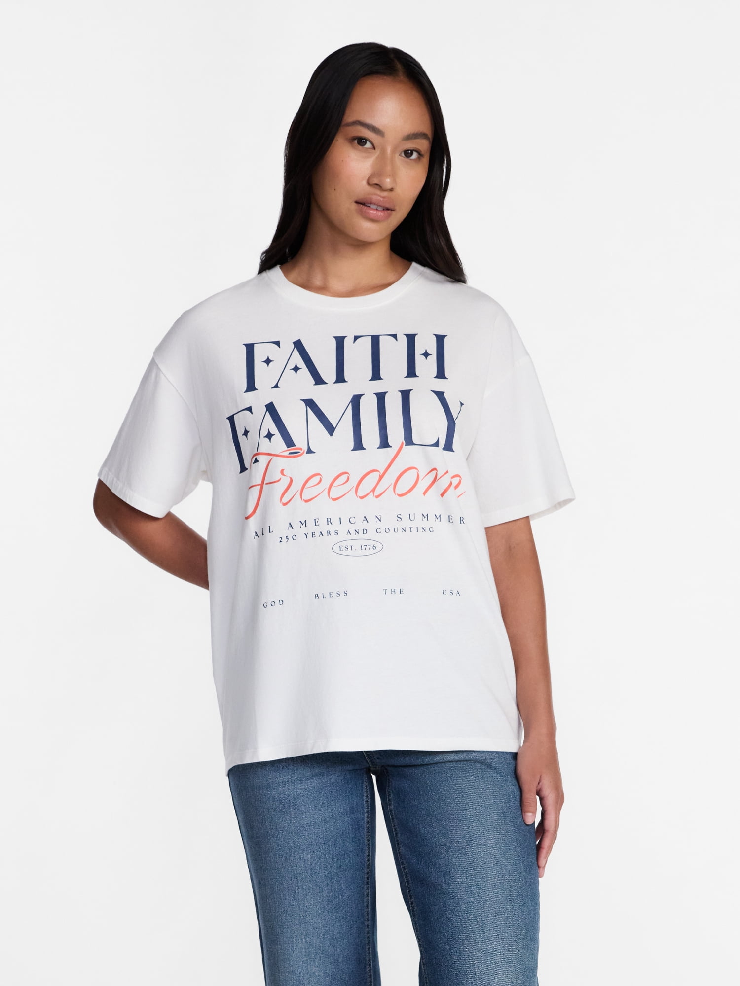 Americana Women's Graphic Cotton Tee with Short Sleeves from Way to Celebrate, Sizes XXS-XXL