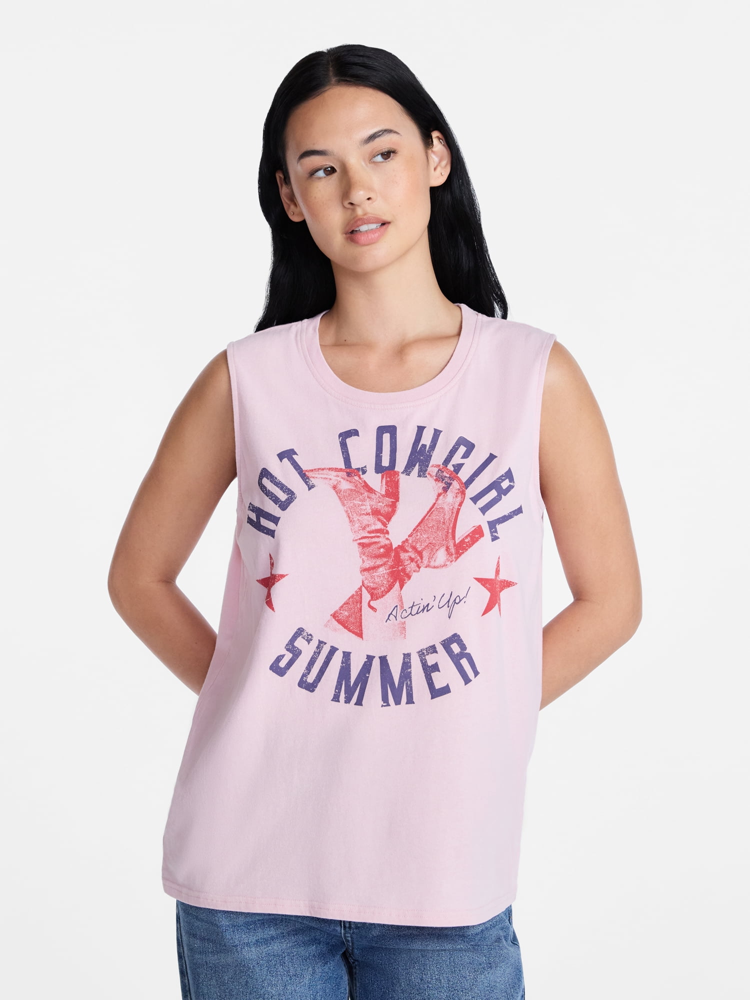 Americana Women's Hot Cowgirl Summer Graphic Muscle Tank Top from Way to Celebrate, Sizes S-XXXL