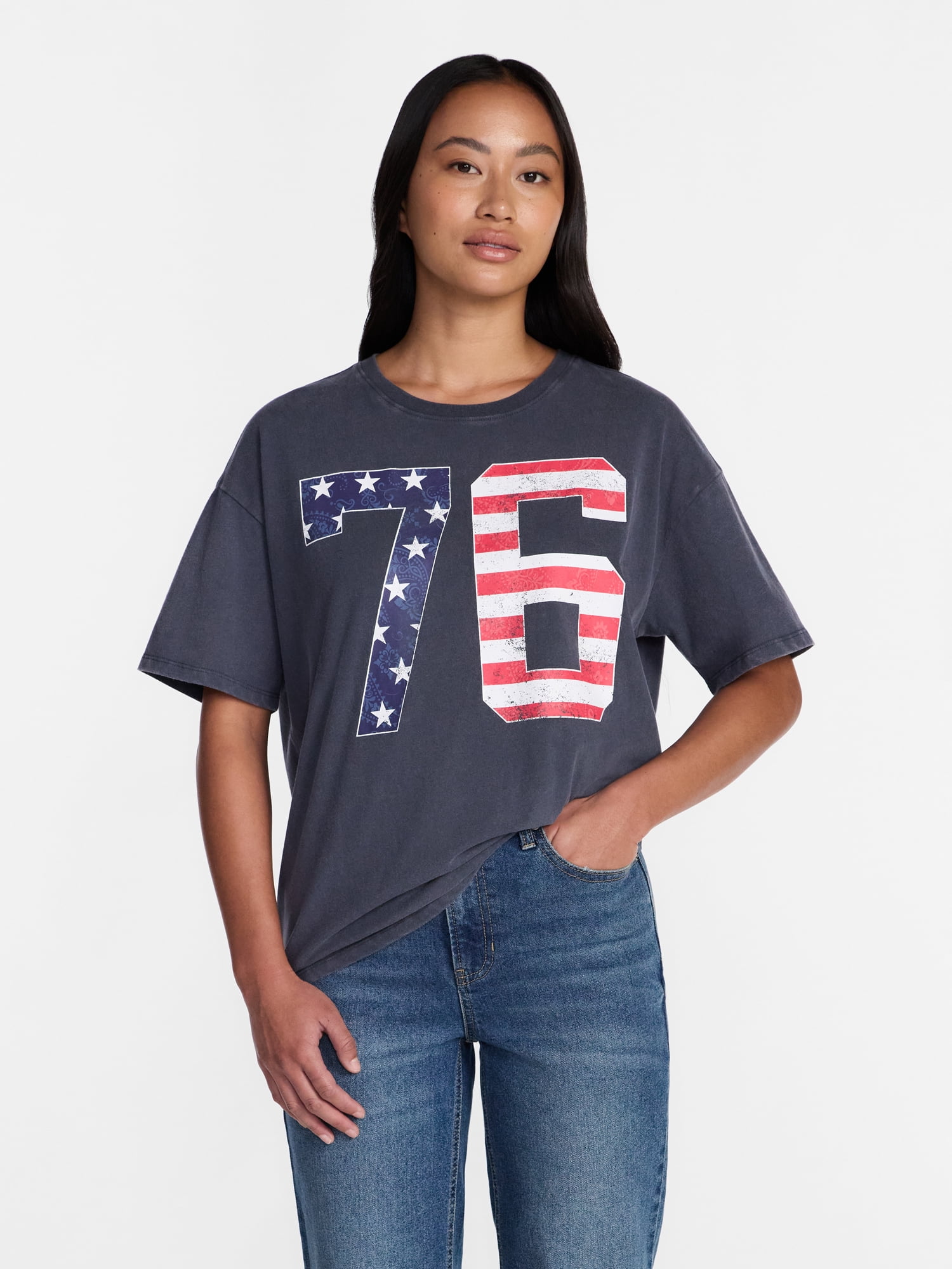 Americana 76 Women's Graphic Cotton Tee with Short Sleeves from Way to Celebrate, Sizes XXS-XXL