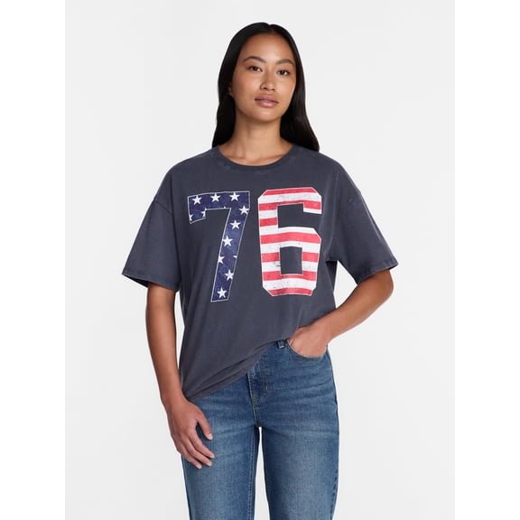 Americana 76 Women's Graphic Cotton Tee with Short Sleeves from Way to Celebrate, Sizes XXS-XXL