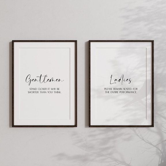 Ladies And Gentlemen Bathroom Quote Couple Trendy Wall Art Set 2 Unframed Paper Print 8x12