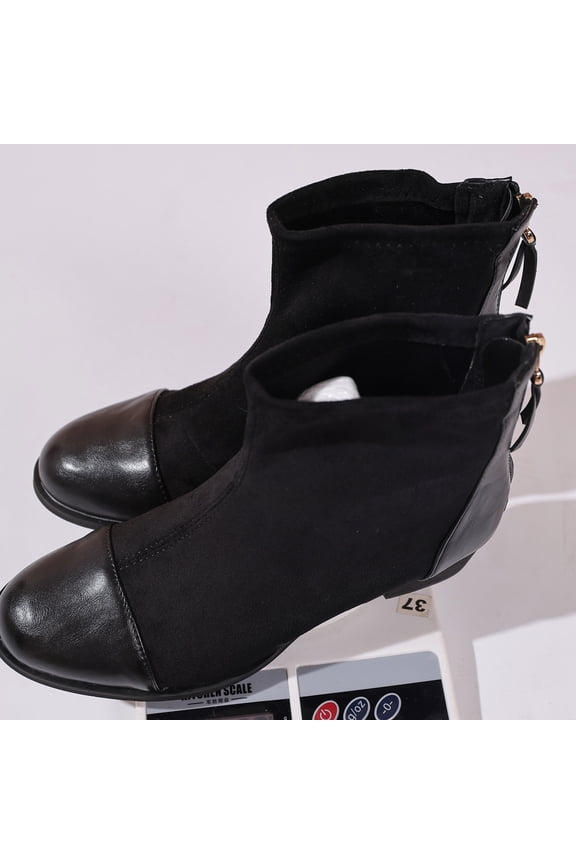 Ladies' And Winter European And Foreign Trade Plus Round Toe Back Zipper Thick Heel Fashion Short Boots