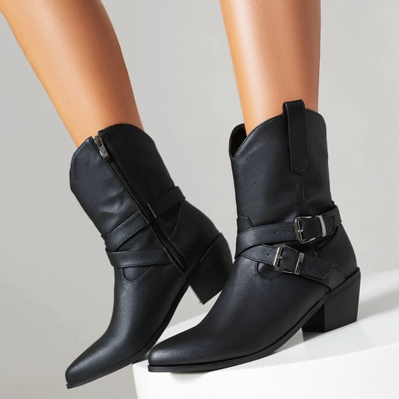 Ladies' And Winter Women's Boots Independent Station Belt Thick Heel Short Boots