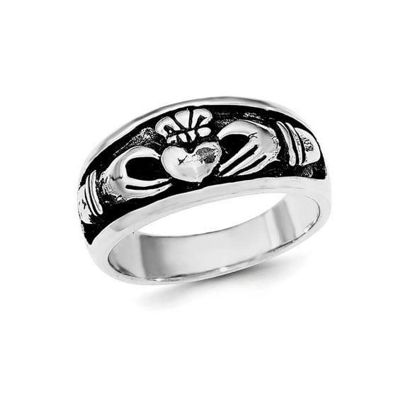 Gem & Harmony Ladies Antiqued Claddagh Ring in Sterling Silver for Women