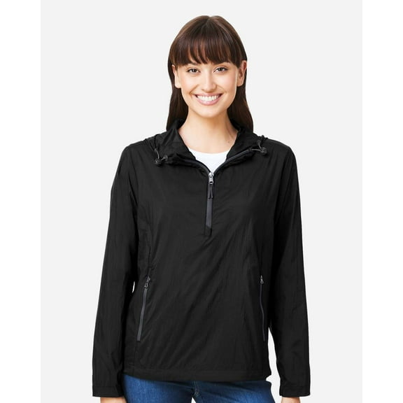 North End NE810W Women's Aura Lightweight Packable Anorak-BLACK/ CARBON-S