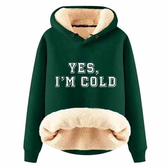 Ladies' Autumn And Winter Comfortable YES I'm Cold. ME 24:7 Printed And Thick Warm Hooded Sweatshirt Top (5)