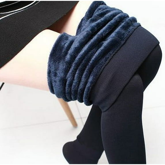 Ladies Autumn And Winter New Pearl Velvet Slim One Pants Plus Velvet Padded Leggings Warm Outside Wear Leggings Navy Blue