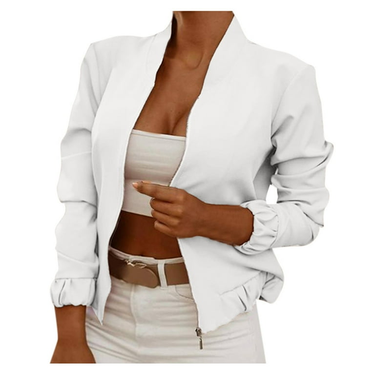 Ladies Autumn Casual Solid Color Zipper Long Sleeve Pleated Fashion Coat Jacket for Travel Work Holiday Home Womens Embroide Jacket Zip up Sweatshirt