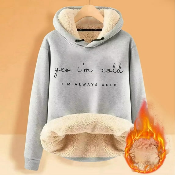 Ladies' Autumn And Winter Comfortable YES I'm Cold. ME 24:7 Printed And Thick Warm Hooded Sweatshirt Top (13) Huge Hoodies Women Casual Hoodies Women Pullover Jackets Women Casual Long Zip Hoodies