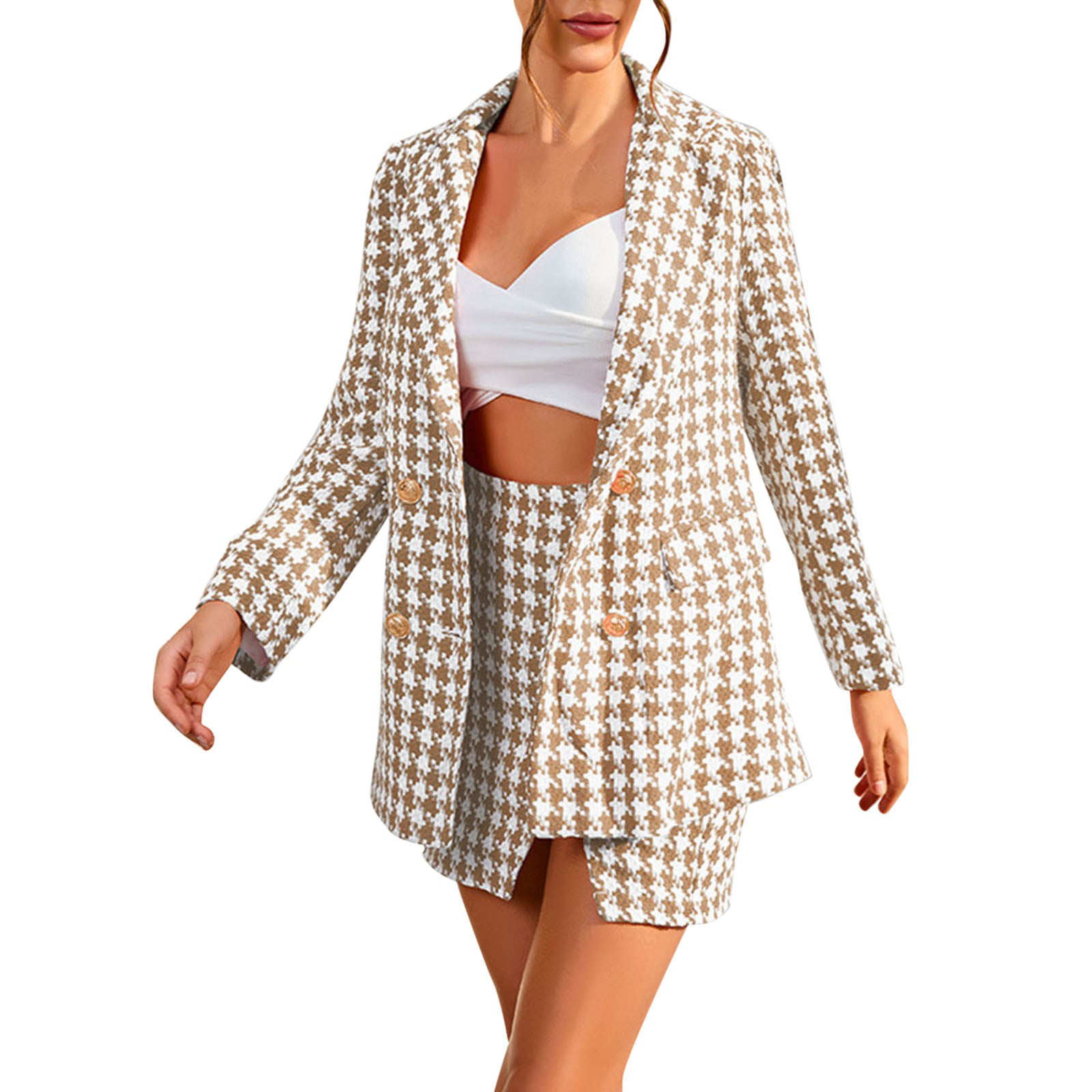 Amazon.com: Ladies Autumn Winter Fashion Sexy Suit Set Skirt Houndstooth  Two Piece Suit Swimming Skirt Plus Size Women (Black, L) : Clothing, Shoes  & Jewelry