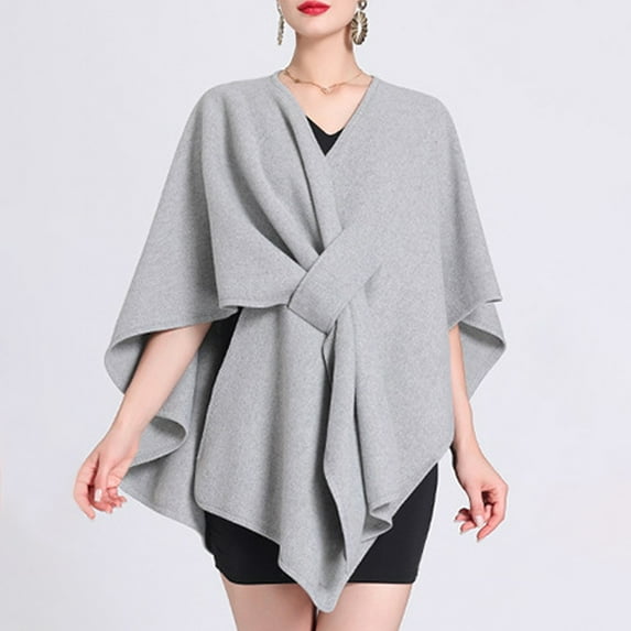 Ladies Autumn Winter Imitation Collar Hooded Shawl Cape Ladies Woolen Coat Large Size Cardigan Capes for Women Travel Wrap Scarf Jacket Dress Large Scarf Wrap Shawl Hair Wrap Scarfs for Women Dress