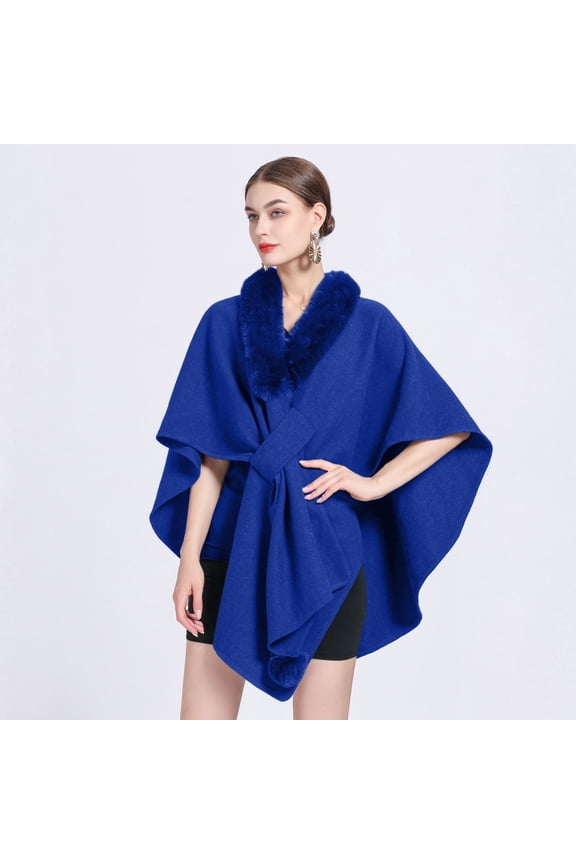 Ladies Autumn Winter Imitation Collar Hooded Shawl Cape Ladies Woolen Coat Large Size Cardigan Dress for Women Winter Wraps for Women Warm Wrap Shawl Coat for Women with Hood Beaded Shawl Wrap Shawl