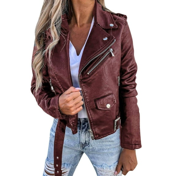 Ladies Autumn Winter Jacket PU Leather Coat Jacket Locomotive Short Style Zipper Coat