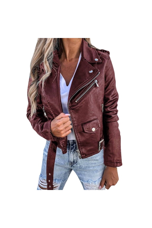 Ladies Autumn Winter Jacket PU Leather Coat Jacket Locomotive Short Style Zipper Coat