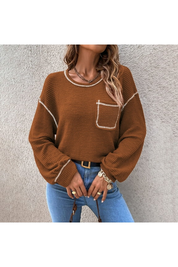 Ladies Autumn And Winter Loose Top Solid Color Hoodless Pullover Knit Sweater Pales Sweaters for Women with Pocket Very Nice Looking Extra Large Sweatshirt Nylon Sweatshirt Pullover Life Vest Fruit of