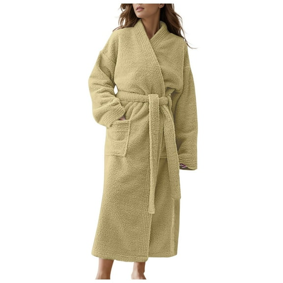 Ladies Autumn and Winter New Rice Velvet Padded Robe Lengthened Bathrobe Japanese Kimono Robe Teen Bathrobe Womens Robes Short Vest with Pockets Spa Bath Towel Wrap for Ladies Sleeping Robes