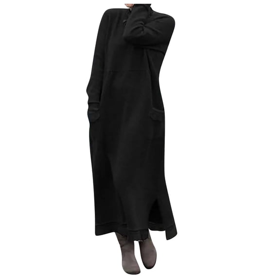 Ladies' Autumn Winter Slim Fit Hip-Hugging Sweatshirt Casual Dress, Black, Size XXL
