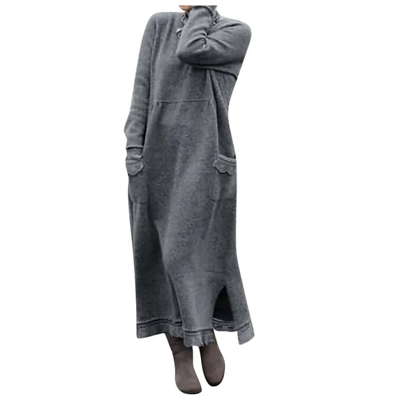 Ladies' Autumn Winter Slim Fit Hip-Hugging Sweatshirt Casual Dress, Light Gray, Size L