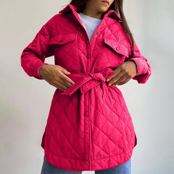 Ladies Autumn Winter Solid Color Long Lapel Loose Belt Warm Coat Jacket Womens plus Size Fall Clothes Womens Winter Jacket 2x 4x Coats for Women plus plus Size Women's Winter Coats Wool Women Coat 3xl