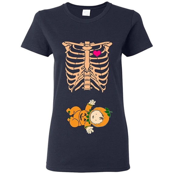Ladies Baby Skeleton Baby Pumpkin Lantern Halloween Horror Funny DT T-Shirt Tee