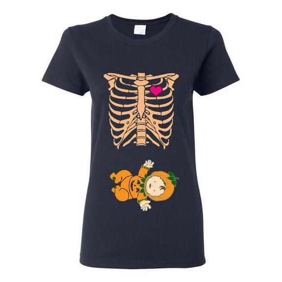 Ladies Baby Skeleton Baby Pumpkin Lantern Halloween Horror Funny DT T-Shirt Tee