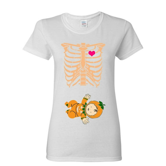 Ladies Baby Skeleton Baby Pumpkin Lantern Halloween Horror Funny DT T-Shirt Tee