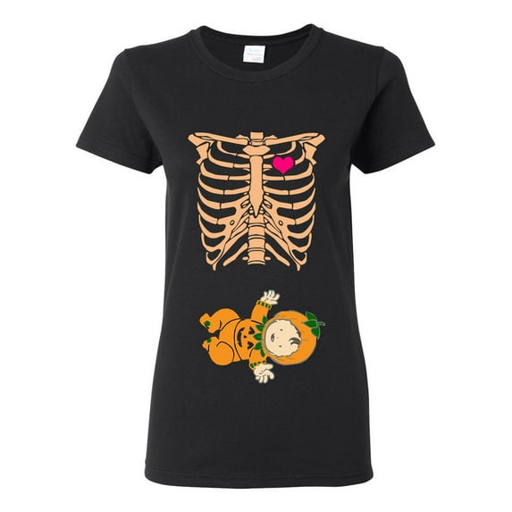 Ladies Baby Skeleton Baby Pumpkin Lantern Halloween Horror Funny DT T-Shirt Tee