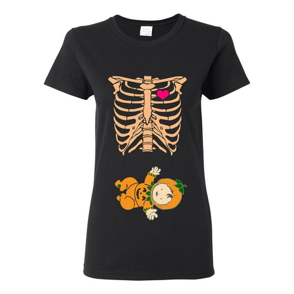 Ladies Baby Skeleton Baby Pumpkin Lantern Halloween Horror Funny DT T-Shirt Tee