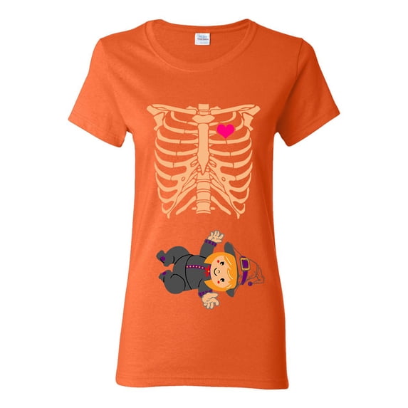Ladies Baby Skeleton Baby Witch Halloween Horror Funny DT T-Shirt Tee
