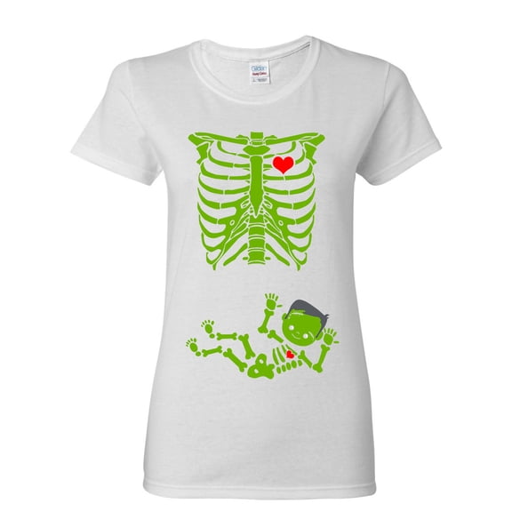 Ladies Baby Skeleton Frankenstein Halloween Horror Funny DT T-Shirt Tee