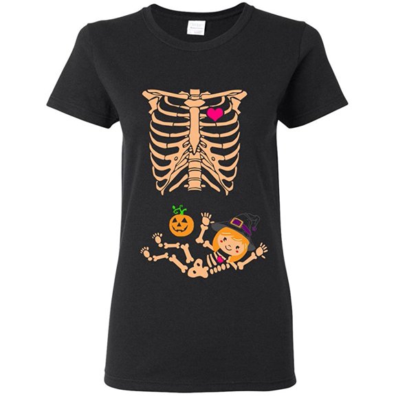 Ladies Baby Skeleton Witch Halloween Horror Funny DT T-Shirt Tee