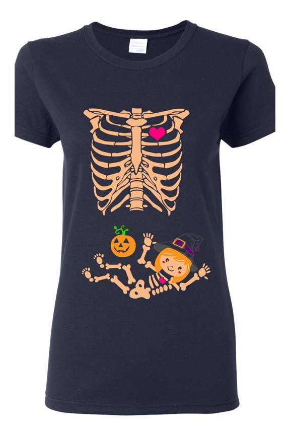 Ladies Baby Skeleton Witch Halloween Horror Funny DT T-Shirt Tee