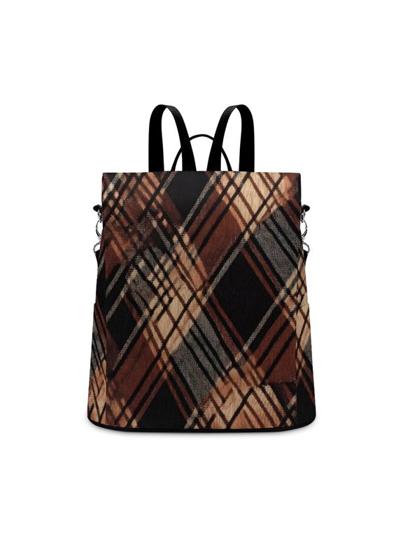 Ladies Backpack Anti-Theft Travel Bag Rear Zipper Pocket Splash Resistant Wear Resistant And Easy To Clean For Travel Work Shopping Argyle Plaid SaddleBrown_1