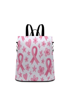 Ladies Backpack Anti-Theft Travel Bag Rear Zipper Pocket Splash Resistant Wear Resistant And Easy To Clean For Travel Work Shopping Artistic Pink Ribbon Pattern with Sketched Elements