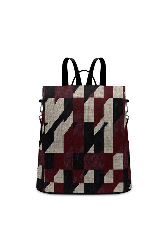 Ladies Backpack Anti-Theft Travel Bag Rear Zipper Pocket Splash Resistant Wear Resistant And Easy To Clean For Travel Work Shopping Crimson Modern Houndstooth Texture_2