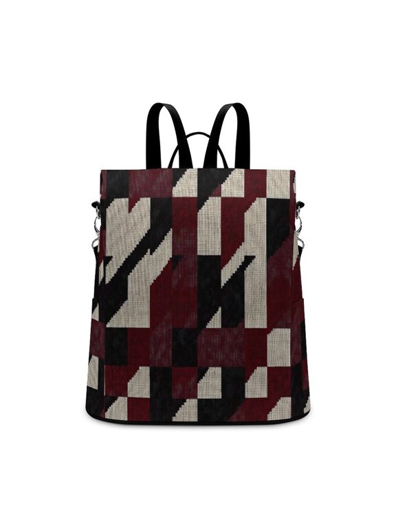 Ladies Backpack Anti-Theft Travel Bag Rear Zipper Pocket Splash Resistant Wear Resistant And Easy To Clean For Travel Work Shopping Crimson Modern Houndstooth Texture_2