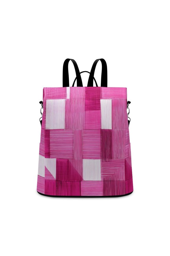 Ladies Backpack Anti-Theft Travel Bag Rear Zipper Pocket Splash Resistant Wear Resistant And Easy To Clean For Travel Work Shopping Pink Abstract Houndstooth Hand-drawn Sketch_1