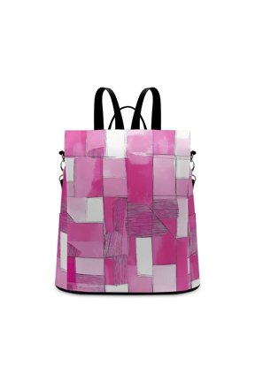 Ladies Backpack Anti-Theft Travel Bag Rear Zipper Pocket Splash Resistant Wear Resistant And Easy To Clean For Travel Work Shopping Pink Abstract Houndstooth Hand-drawn Sketch_2