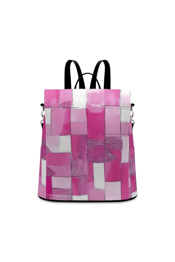 Ladies Backpack Anti-Theft Travel Bag Rear Zipper Pocket Splash Resistant Wear Resistant And Easy To Clean For Travel Work Shopping Pink Abstract Houndstooth Hand-drawn Sketch_2