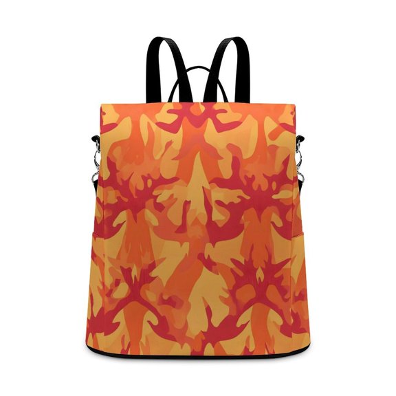 Ladies Backpack Anti-Theft Travel Bag Rear Zipper Pocket Splash Resistant Wear Resistant And Easy To Clean For Travel Work Shopping Vector Camouflage Pattern Orange Red_2