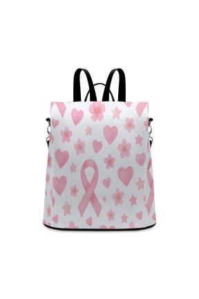 Ladies Backpack Anti-Theft Travel Bag Rear Zipper Pocket Splash Resistant Wear Resistant And Easy To Clean For Travel Work Shopping Watercolor Pink Ribbon Pattern with Hearts And Stars