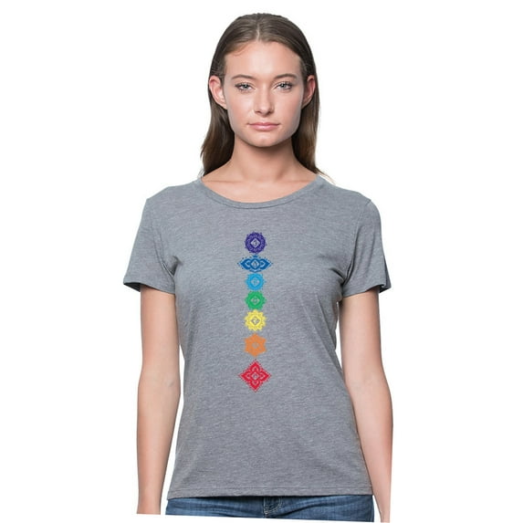 Ladies Bamboo/Organic Cotton Floral Chakras Yoga Tee - Made in USA, Cloud Burst, XL